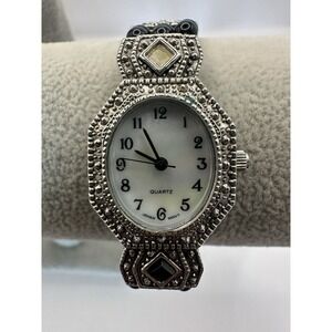 Avon Womens Watch 30875-1/A New Battery MOP Dial 23MM 7.25" Rare Black Beads Y